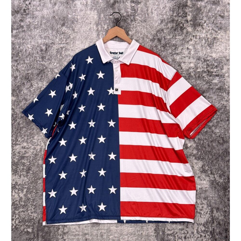 Greater Half Polo Shirt XXXL Mens USA American Flag Short Sleeve Performance